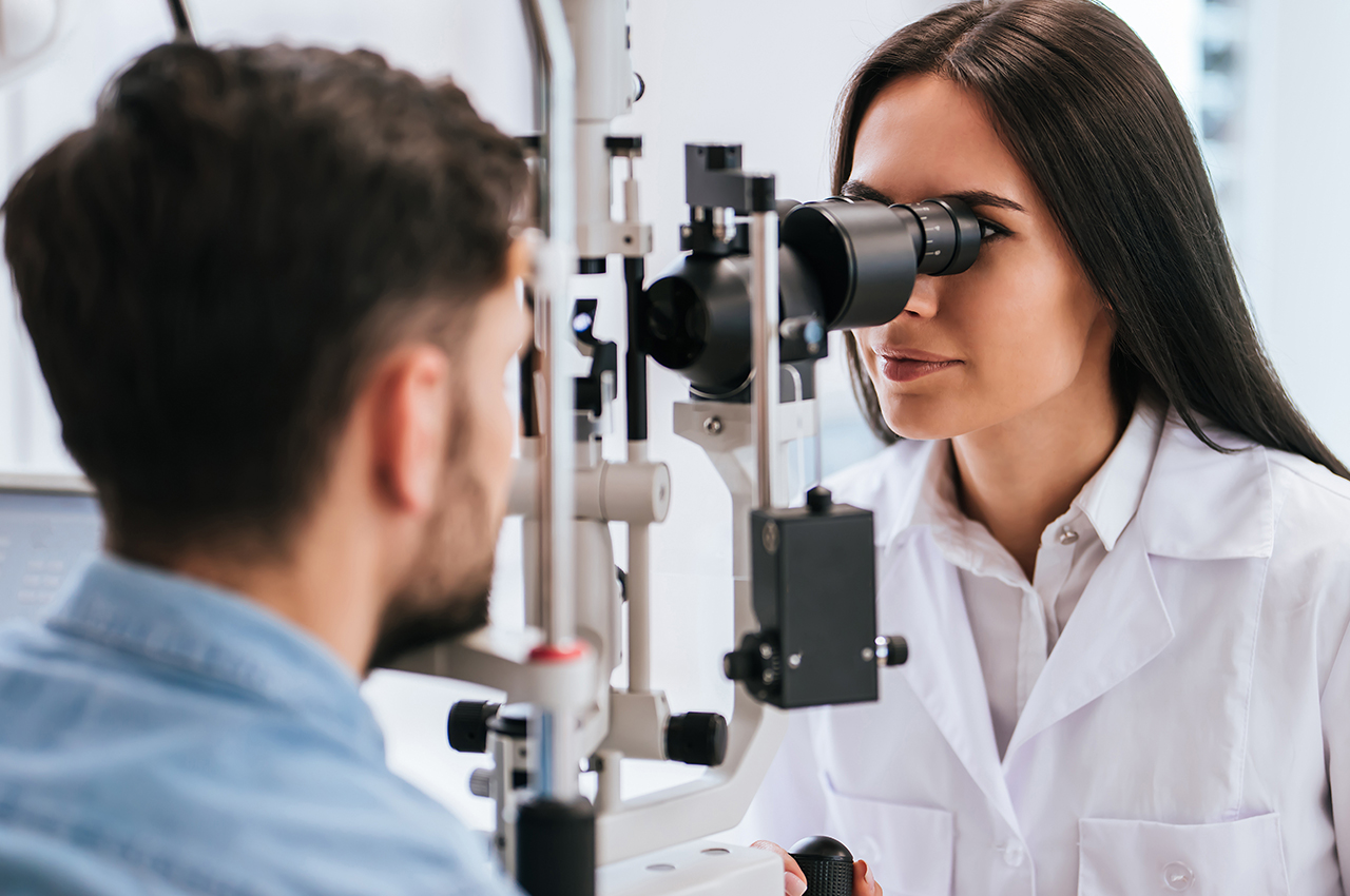 Doctor and patient in ophthalmology clinic
